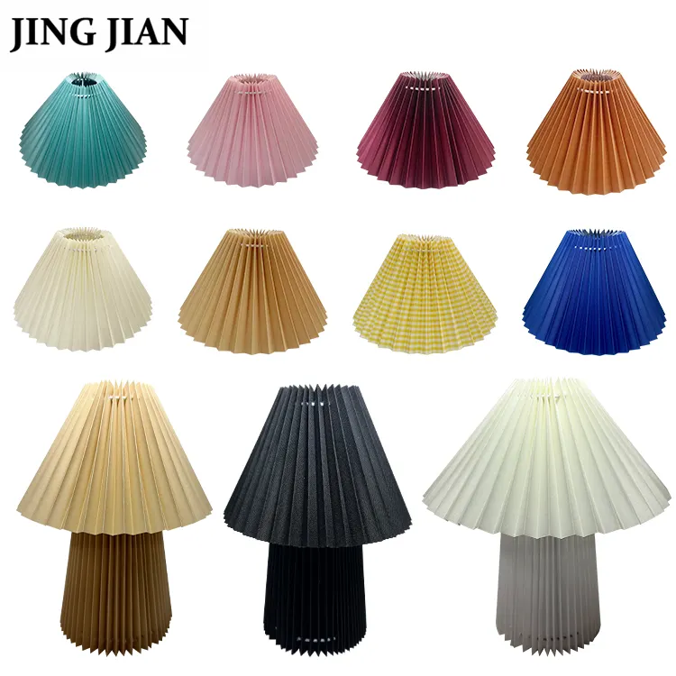 Nordic Plaid Pleated Lamp Shade Blue Night Lamp Vintage PVC Decorative Fabric Lamp Shade