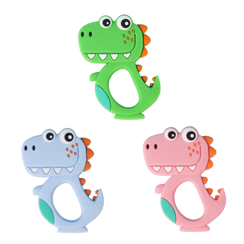Bpa-free Dinosaur Baby massaggiagengive succhietto giocattolo per la dentizione morbido divertente giocattoli per bambini Logo personalizzato riutilizzabile Unisex Opp Bag + cartone 1 pz