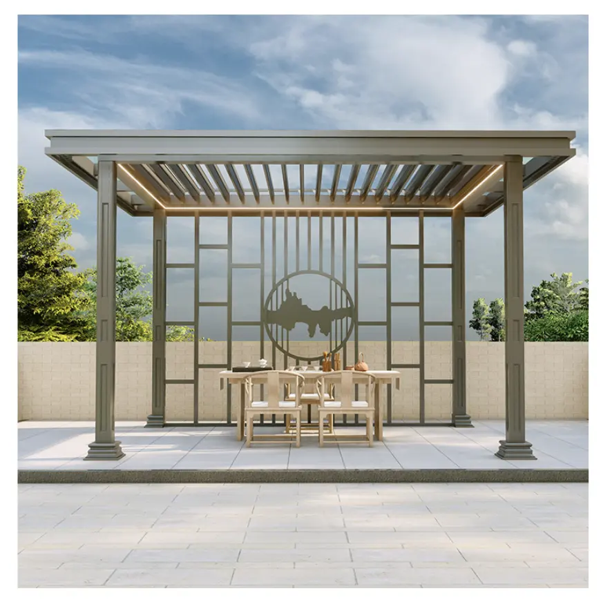 Villa Outdoor alumínio luxo Sunshine and Rain Shelter New Chinese Intelligent Flip Panel Louver Shelter gazebos à venda