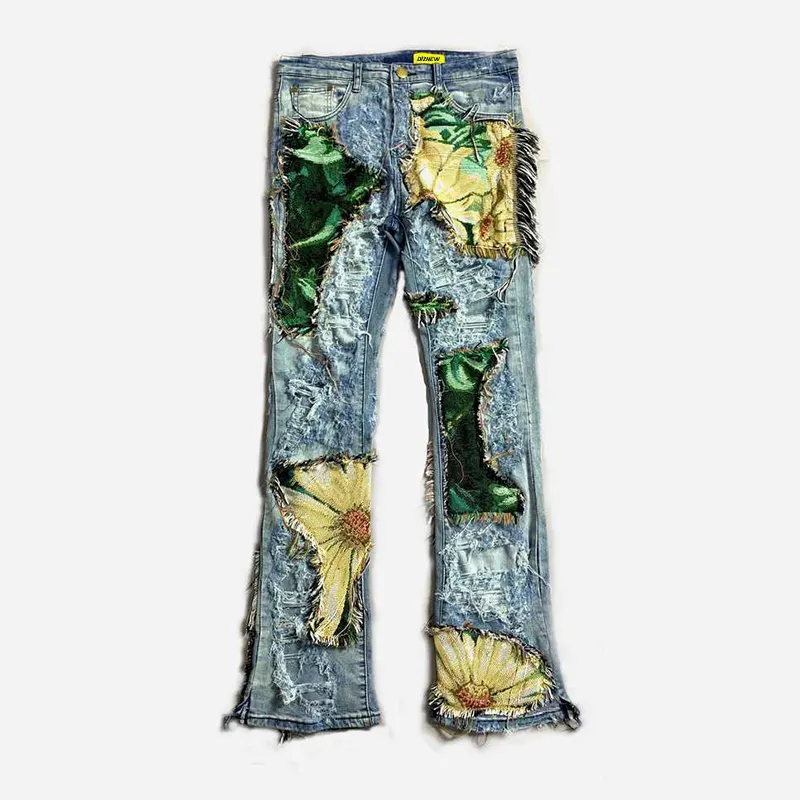 DiZNEW hochwertige benutzer definierte schwere kantige neue Bootcut Jeans Hip Hop Collage Ripped Jeans Marke Herren