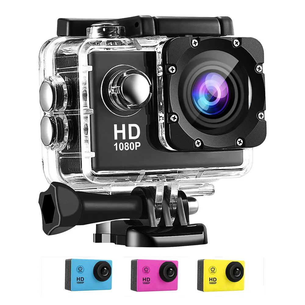 Câmera go pro sport câmera subaquática de 1080p hd, câmera fotográfica de ação e esportes para capacetes à prova d'água