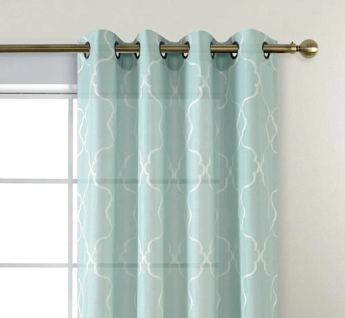 Bindi Morden Embroidered Semi Sheer Curtains Linen Look Grommet Panels For The Living Bedroom