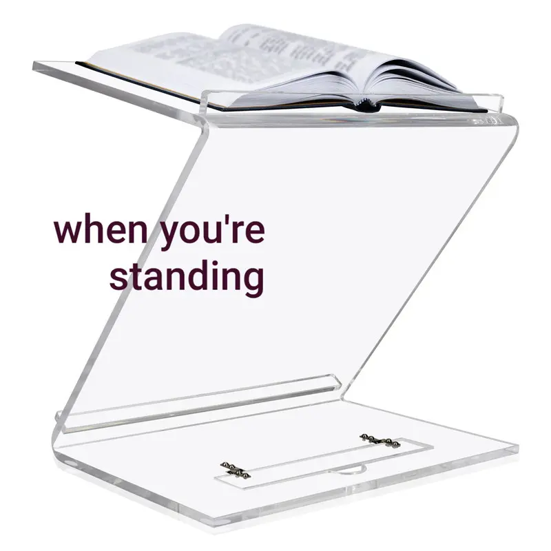 Factory price Z shaped clear acrylic tabletop book shtender display stand for stand and sit