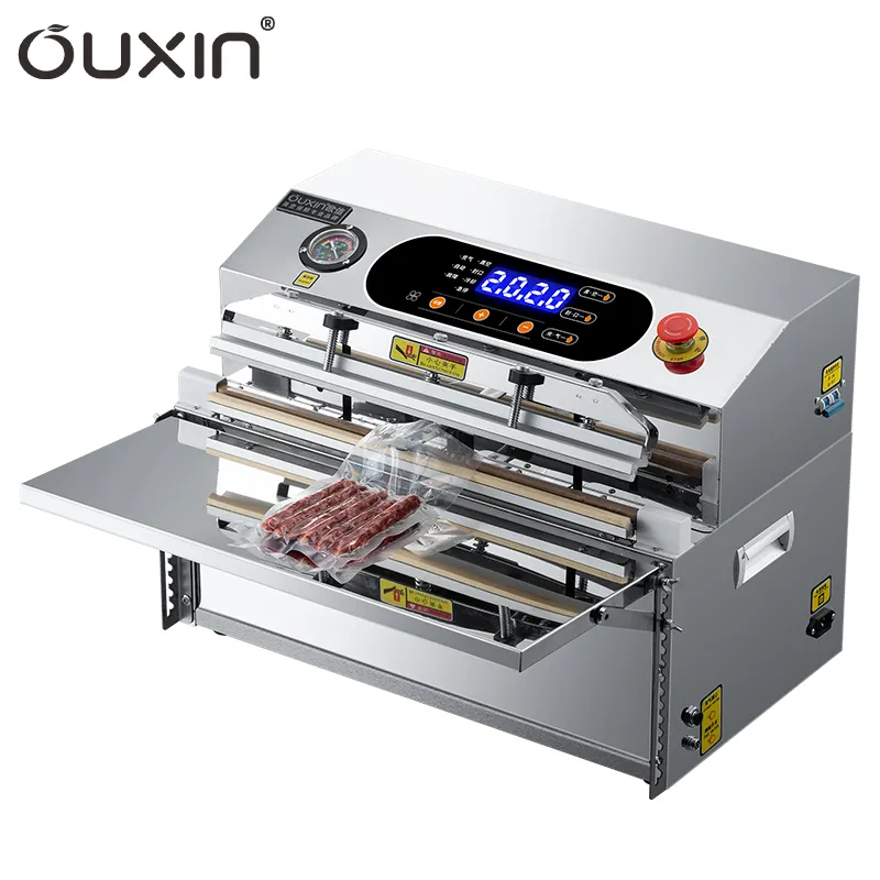 OUXIN OX-W500 Semi Automatic External Nozzle Nitrogen Gas Flushing Food Meat Rice Fish Vacuum Sealer Packaging Machine