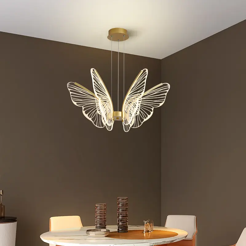 Modern Butterfly Chandelier Lâmpada Pingente Criativo Sala De Jantar Três Cores Escurecimento Lâmpadas LED Inteligentes Borboleta Cristal Chandelier