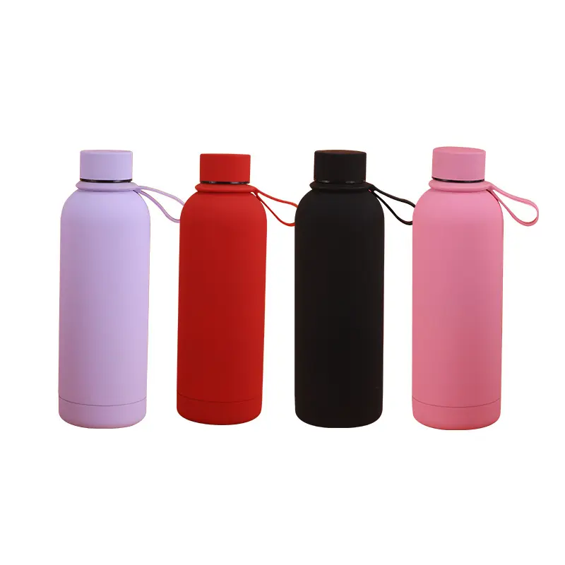 SY51 Soft touch 350ml/ 500ml/750ml small mouth double wall stainless steel water bottle Custom logo Rubber coating vacuum flask