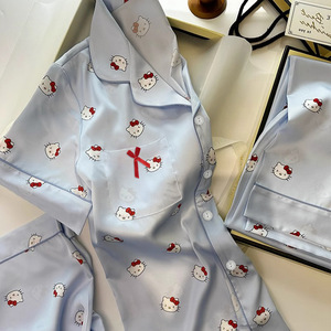 חמוד שלום חתלתול קריקטורה סאטן סוף גבוה סאטן שלושה חלקים חליפת פיג 'מה בקיץ לילה ללבוש הסיטונאי - Product Image 2