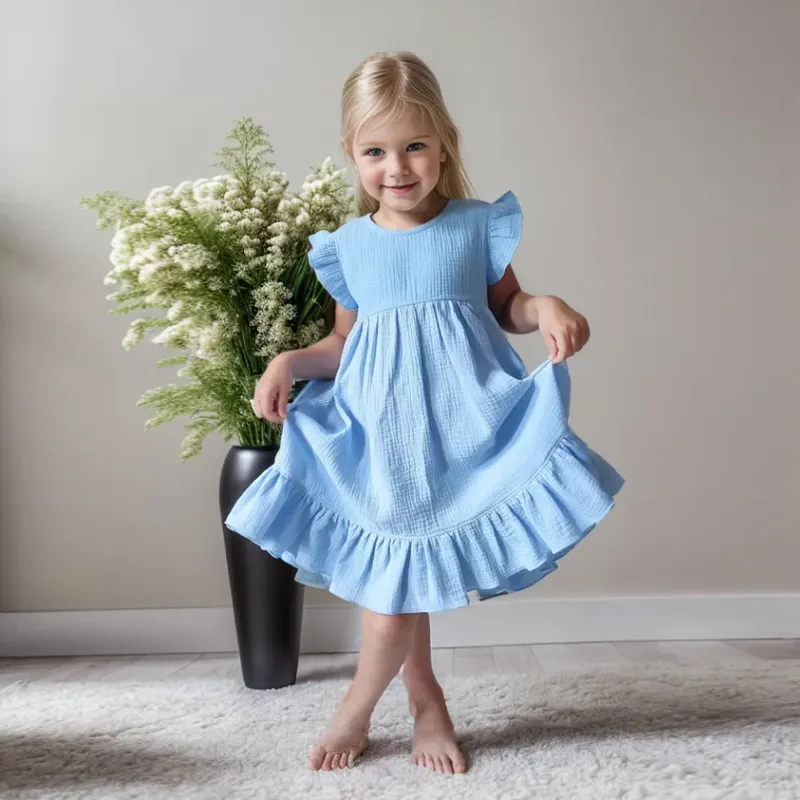 Ins estilo princesa vestido algodão orgânico macio bebê meninas vestido sem mangas Baby Girl Musselina vestidos