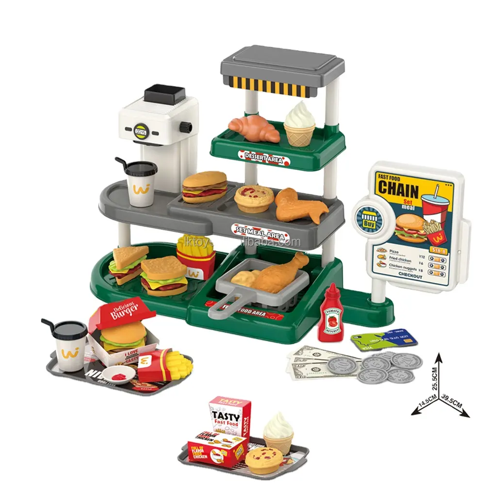 71PCS Kids Play House Food Set with Burgers Fries Chicken Wings Includes Cash Register and Water Dispenser