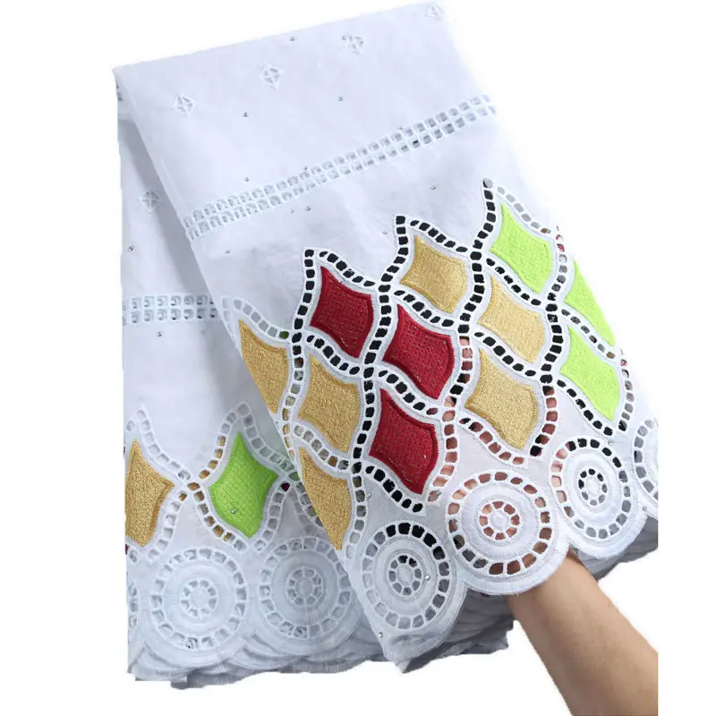 África 100 tela de encaje de algodón en línea de alta calidad de 100% algodón Nigeria tela de encaje piedras para coser prendas de Dubai de encaje 2258