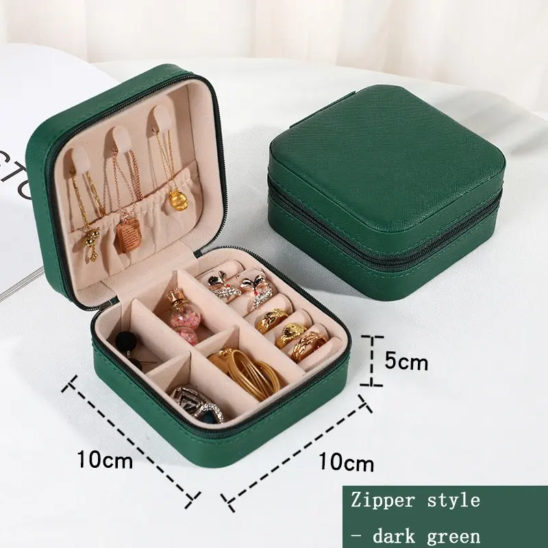 Organizador de joyas portátil de cuero sintético, caja de almacenamiento pequeña para joyería, anillo, pendiente, collar y pulsera