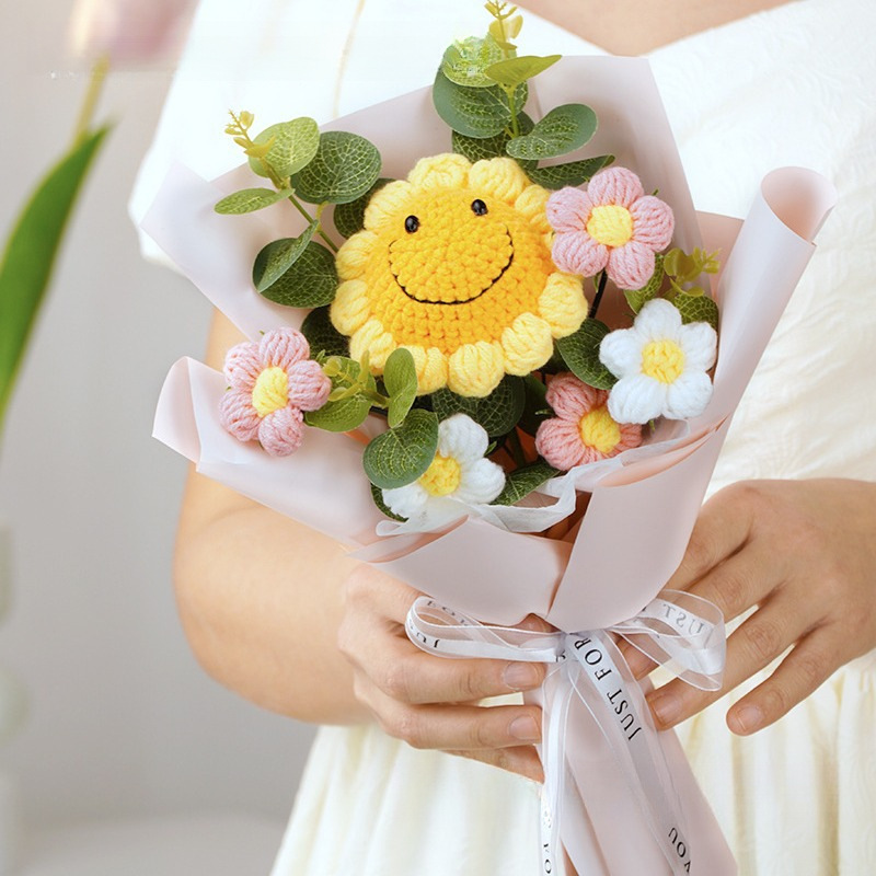 Mxh040-bouquet de tournesols souriants roses