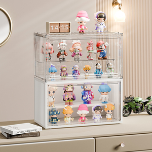 Wholesale 2-Tier Clear Toy Figure <strong>Display</strong> Case Anime Figures Showcase <strong>Stackable</strong> Labubu Protective Case <strong>Display</strong> Box - Product Image 3