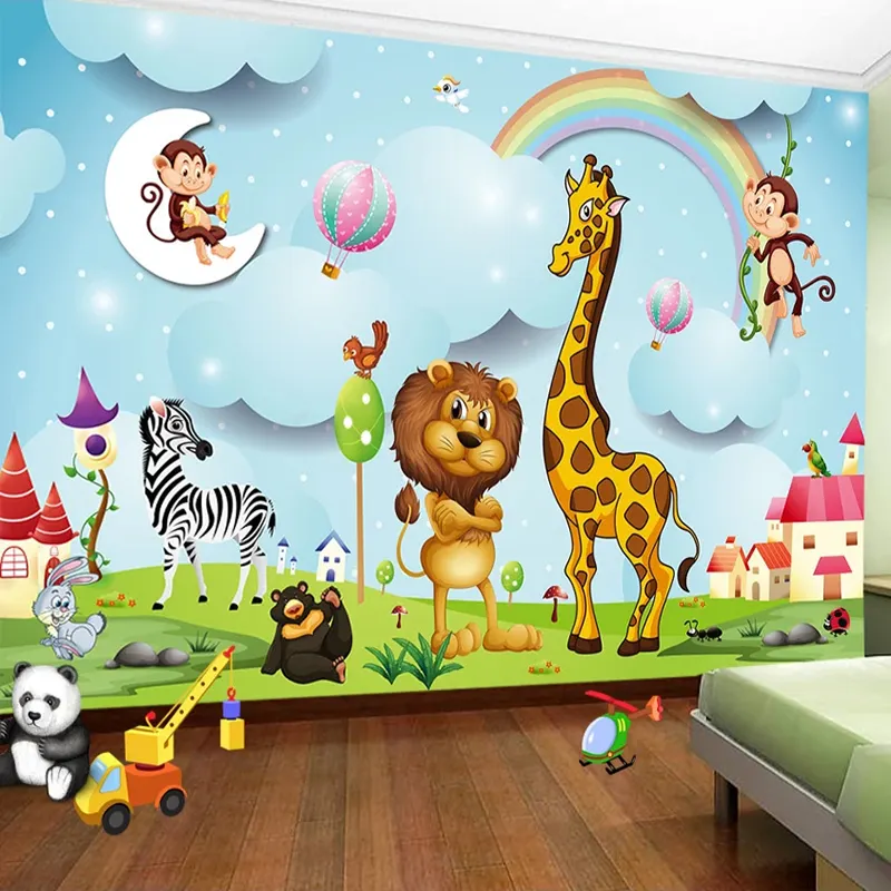 Carta da parati con foto di animali di cartone animato ragazzi ragazze camera dei bambini camera da letto sfondo pittura murale 3D murale personalizzato per camera dei bambini