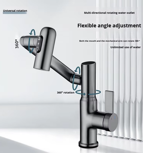 Duy nhất-lỗ núi phòng tắm vòi Gun màu xám multiazimuth xoay cánh tay xoay lưu vực bồn rửa vòi hiển thị kỹ thuật số Made - Product Image 2
