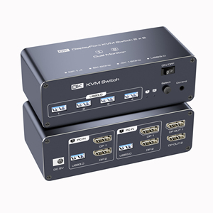 显示端口KVM交换机双显示器8k60hz/4K120Hz USB 3.0 DP 1.4 KVM交换机，适用于2台计算机共享2台显示器 - Product Image 1