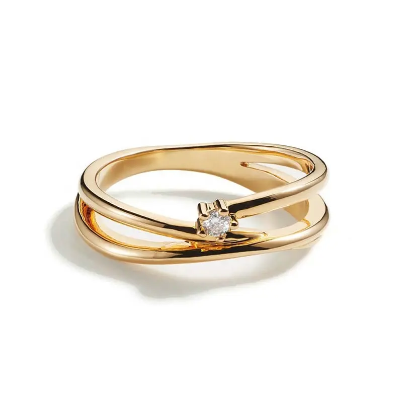 Gemnel classical trendy design 18K gold plated double circle band with a bright zirconia ring