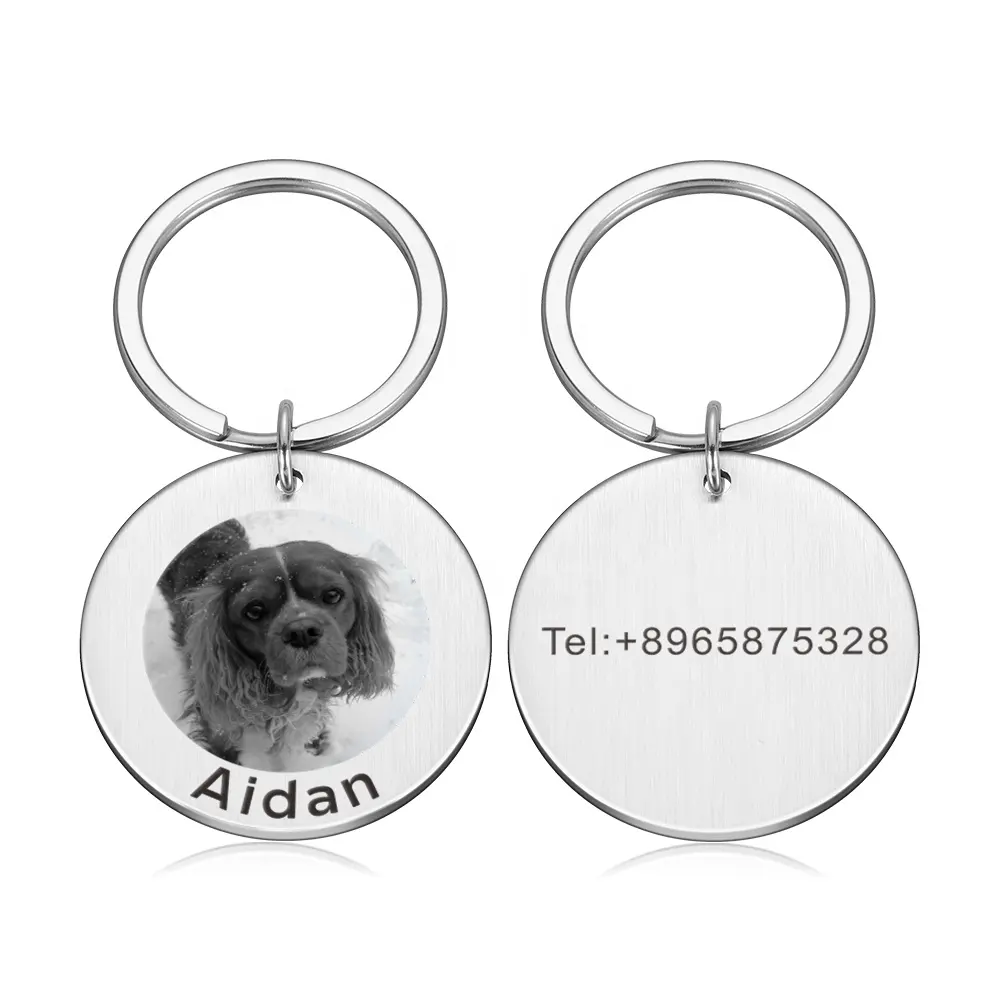 Llavero con Sublimación Personalizada, Imagen de Mascota en Blanco, Regalo Personalizado Grabado, Número de Tel, Foto, Llavero de Metal Antipérdida