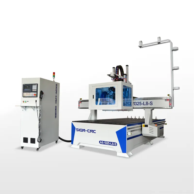 Uitstekende Kwaliteit A6-1325-L8-S Atc Automatisch Gereedschap Met Zaag 1300*2500Mm Hout Cnc Router Graveermachine