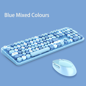2,4G 104 teclas Retro redondo Gaming Office Keyboard and Mouse Set Plug and Play USB Mini Wireless Typewriter Keyboard Mouse Combos