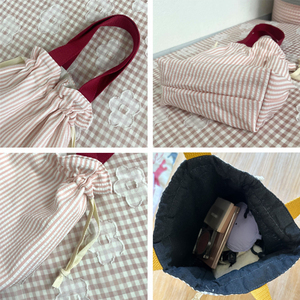 定制条纹拉绳午餐袋定制小手提袋带手柄帆布包 - Product Image 5