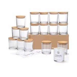 Sıcak satış 6oz 210ml şeffaf özel cam mum kavanozları mum damarları yapmak için mum bambu ahşap kapaklar sağlayabilir