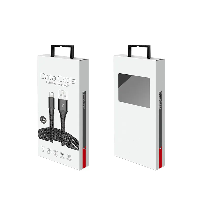 Cargador colgante personalizado Cable DE DATOS Auriculares Caja de embalaje de papel Ventana Cartón Teléfono Accesorios Cajas de papel