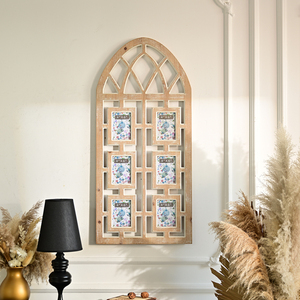 Rustic <strong>White</strong>-Washed Wood MDF Photo <strong>Frames</strong> Six <strong>4x6</strong> Wall Picture <strong>Frames</strong> with Iron Window Arch Cathedral Collage Home Living Space - Product Image 1