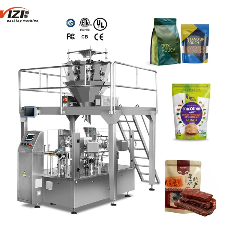 China embalagem do saco do zíper do granel do fornecedor 6/8 posição automática rotatória pré-feita máquina de empacotamento do saco