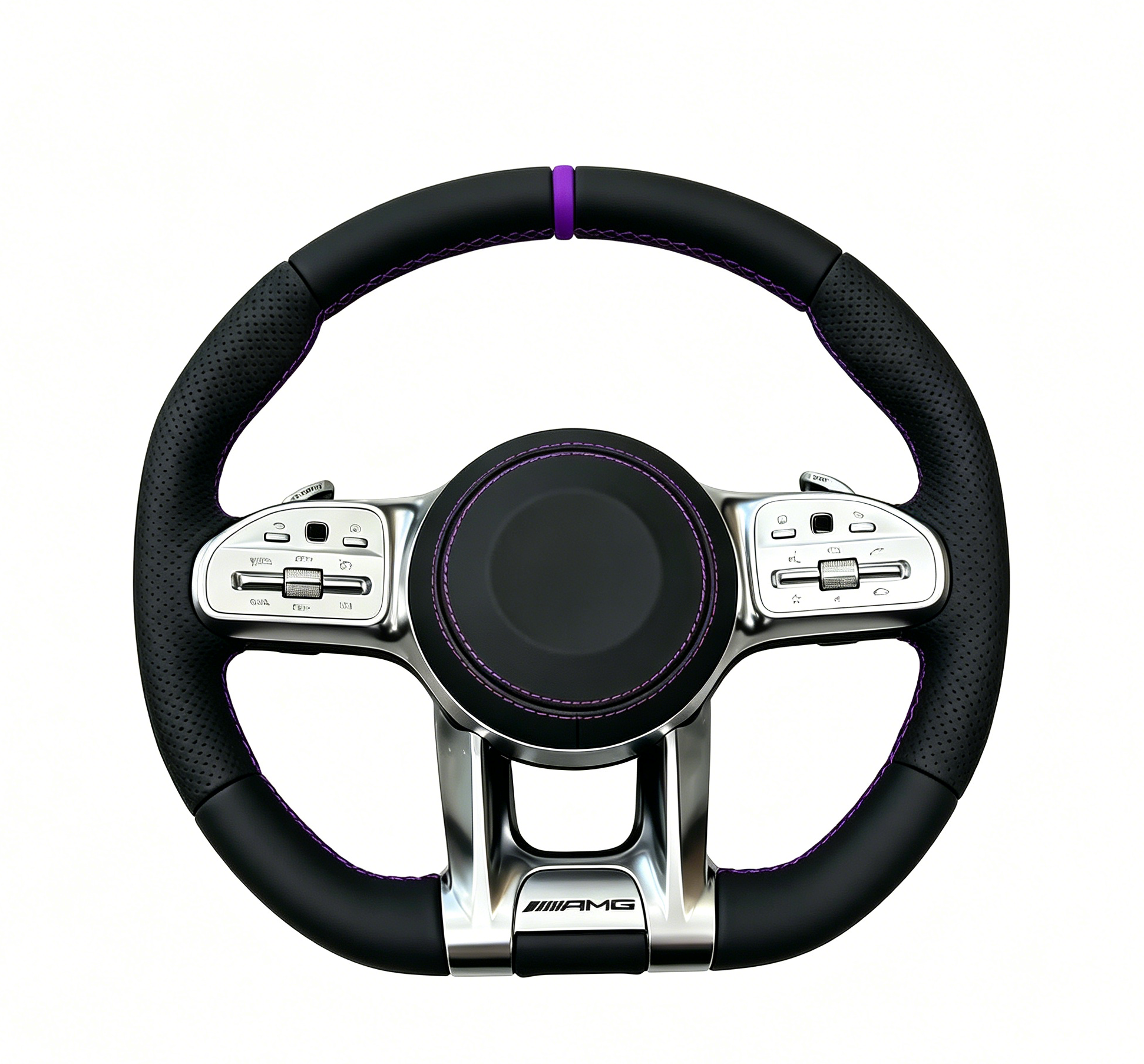 Pelle intera + bottoni bianchi, cucitura viola
