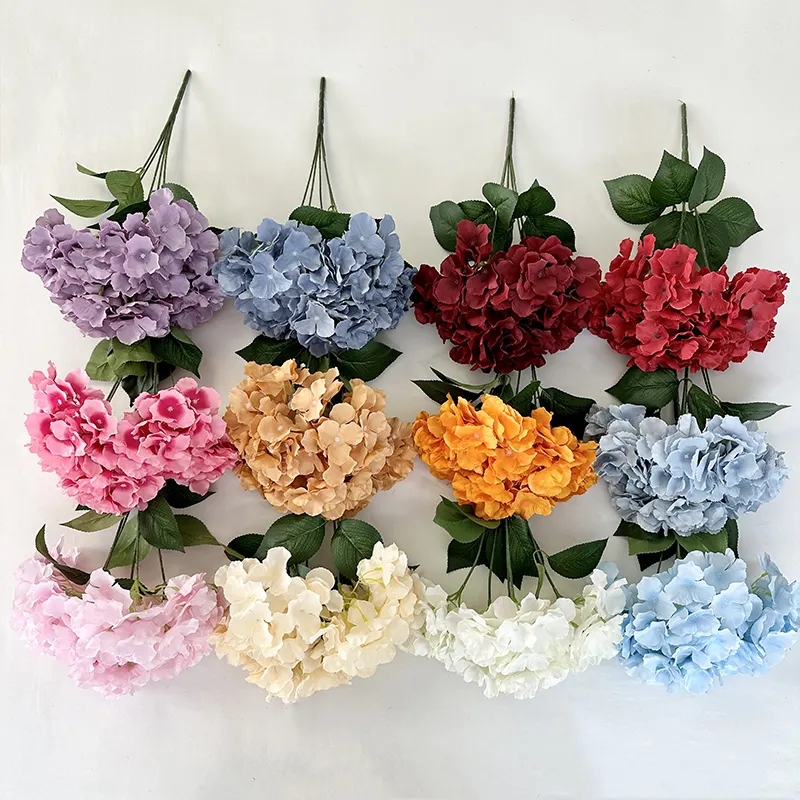 Alta calidad Faux TIANYUAN 5 tenedor pétalo grande Hortensia Artificial Real Touch Hortensia flor hogar boda decoración