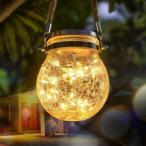 便携式悬挂麻瓶太阳能庭院灯防水发光二极管户外照明裂纹玻璃梅森广口灯无线太阳能 - Product Image 3