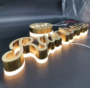 Ngoài trời trong nhà 3D vàng kim loại Acrylic Logo <span class=keywords><strong>Backlit</strong></span> chiếu sáng <span class=keywords><strong>LED</strong></span> tùy chỉnh chữ ký Biển hiệu cho công ty kinh doanh Tên thợ cắt tóc - Product Image 1