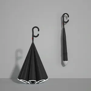 Nova Chegada Roxo Dupla Camada Guarda-chuva Invertido Com Forma C Alça Reversa Reta Guarda-chuva Do Carro