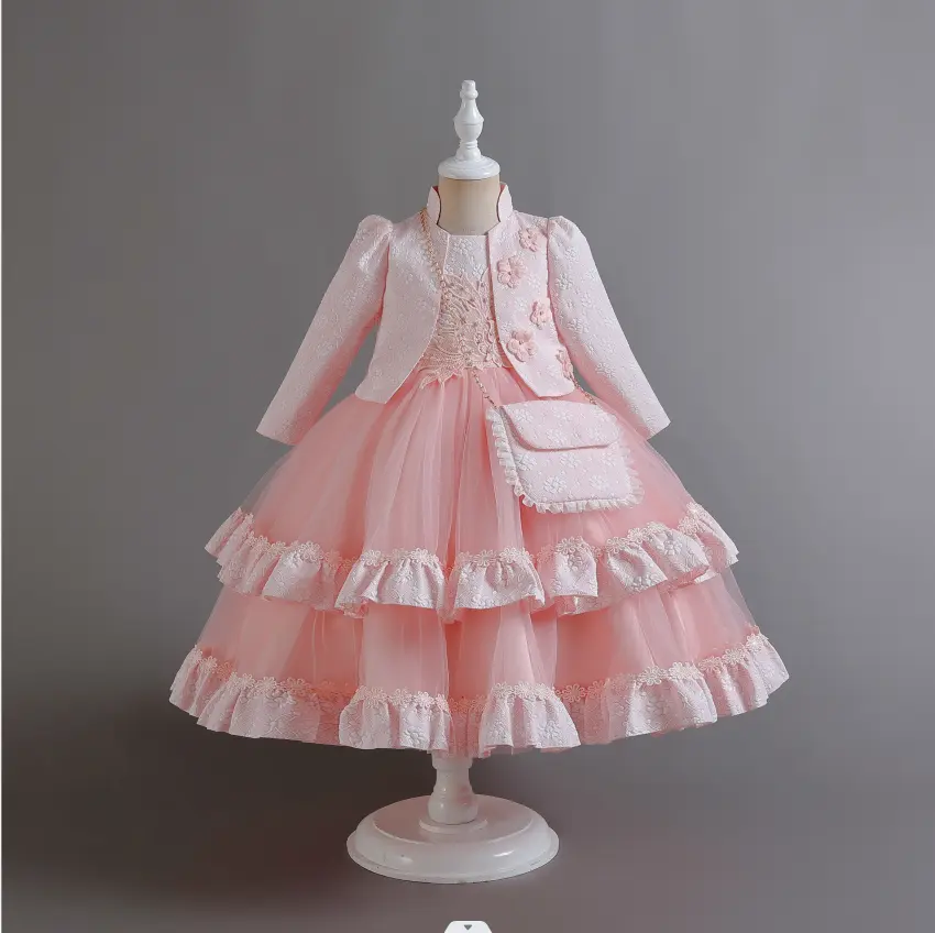 F16915 Children Fashion Latest Frock Ready Made Kids High Quality Elegant Birthday Dress With Bag
