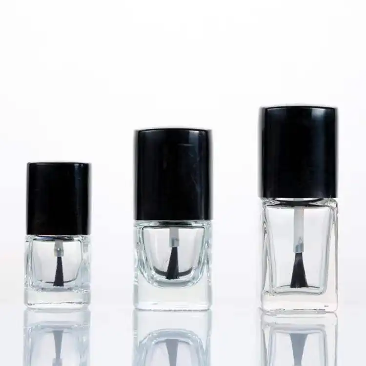 5ml 10ml 15ml noir argent carré petites bouteilles vides en verre de vernis à ongles avec capuchon de brosse
