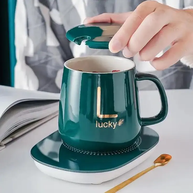LOGOTIPO personalizado Smart cerâmica leite café termostático USB aquecida caneca 55 graus isolamento copo caneca de aquecimento com caneca mais quente