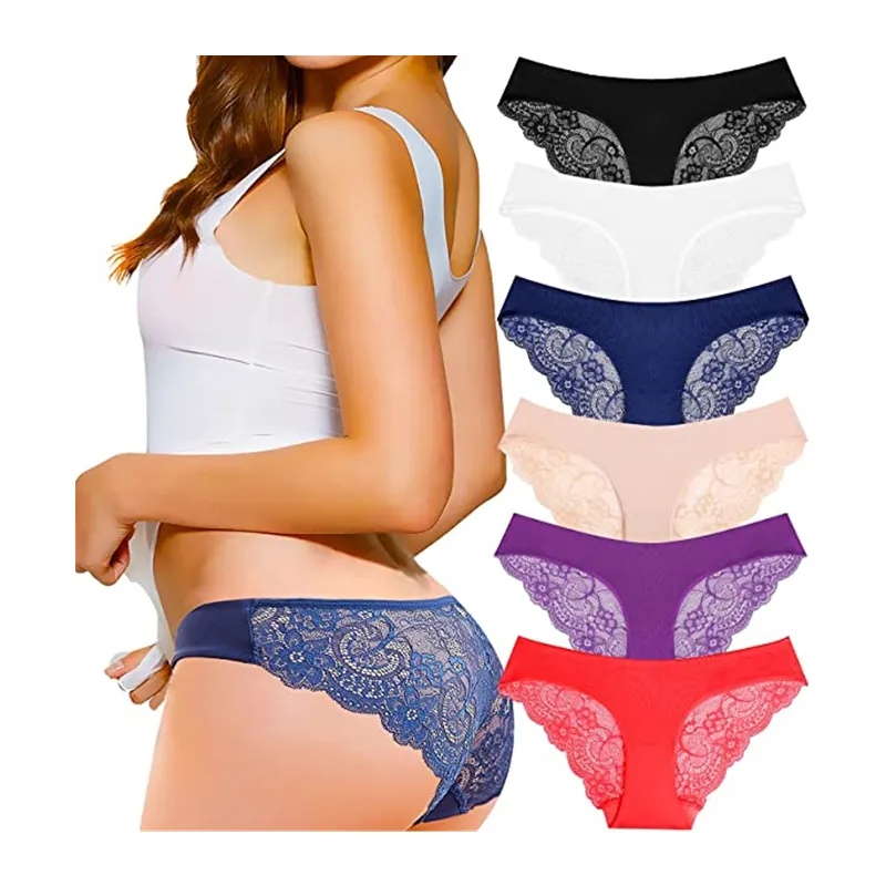 Bragas de satén de algodón de encaje para mujer, ropa interior sexy de alta calidad, transpirable, de cintura media, sin costuras, sensación desnuda