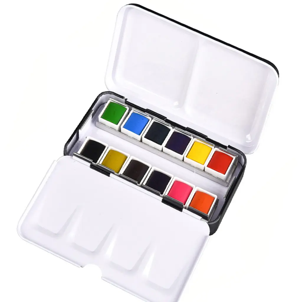 직업 수채화 예술 물감 트렌드 12 색 수채화 물감 세트 주석 상자 패키지