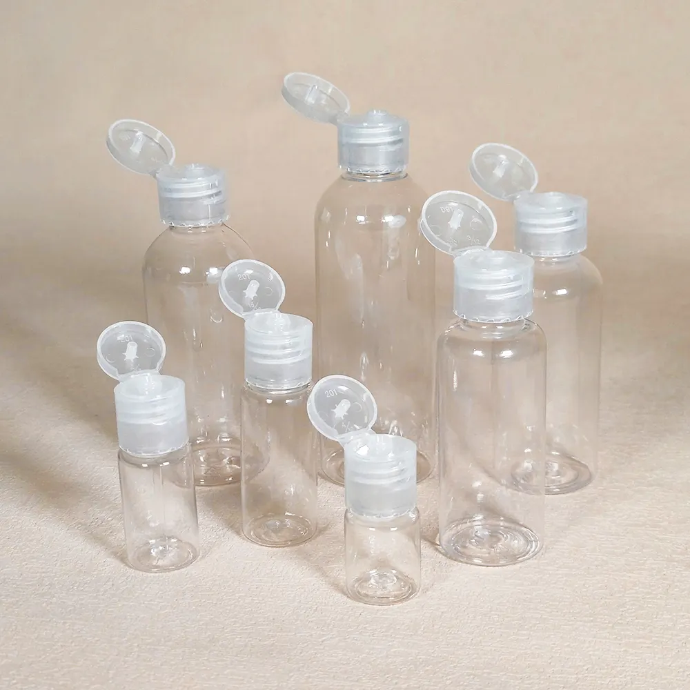 من مصنع قوانغتشو زجاجات بلاستيك بي إي تي شفافة صغيرة الحجم للبيع زجاجات بلاستيك بي إي تي فارغة لمستحضرات التجميل