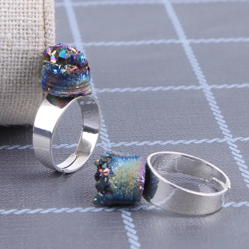 แหวนแฟชั่นอาเกตเคลือบไทเทเนียมธรรมชาติ,แหวนที่มีสีสันแหวนเปิดนิ้วปรับได้