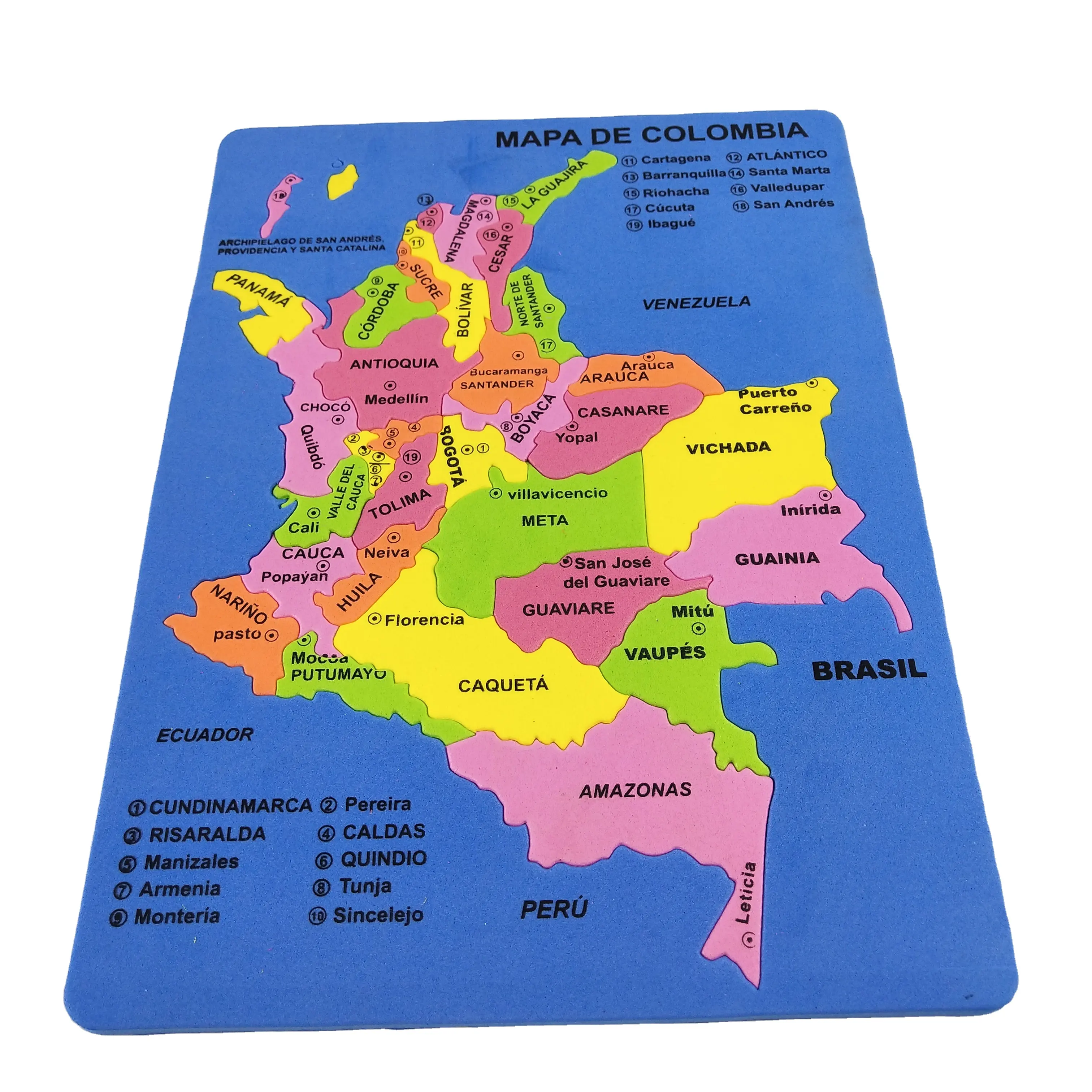 Rompecabezas con mapa, mapa de COLOMBIA, Ayuda de aprendizaje y juguete educativo
