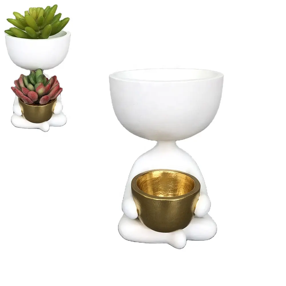 Hadiah desain baru rumah Nordic Pot tanaman dekorasi dilukis tangan lucu orang kecil lucu vas bunga Resin Pot
