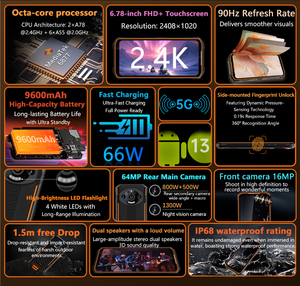 高品质迷你防水6.8英寸液晶智能手机安卓13.0 8gb + 256GB NFC PTT全球定位系统9600毫安时双卡解锁5g手机 - Product Image 2