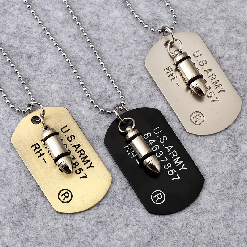 Bullet Pendentif Collier Femmes Hommes Punk Rock Hip Hop Chaînes Cool métal Dog Tags Pour Hommes Cadeaux