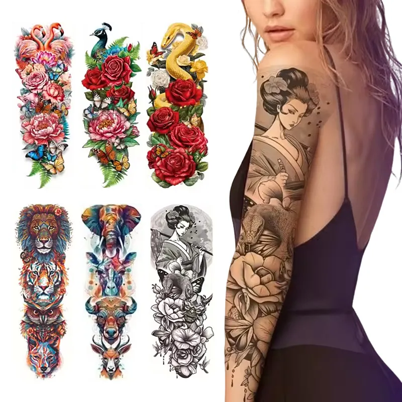 Custom 28 sheets women man waterproof cool tribal animal tattoo stickers sleeve full arm water transfer temporary tattoo