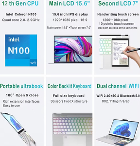 Venta caliente de doble pantalla táctil Notebook PC 15,6 pulgadas + 7,2 pulgadas 2 Monitor Ips 1920*1080 Rgb Teclado retroiluminado Tipo C Laptop - Product Image 3