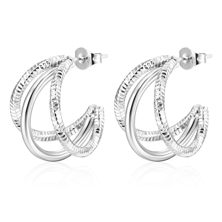 2nd Pattern Three Thread Earrings Steel Color