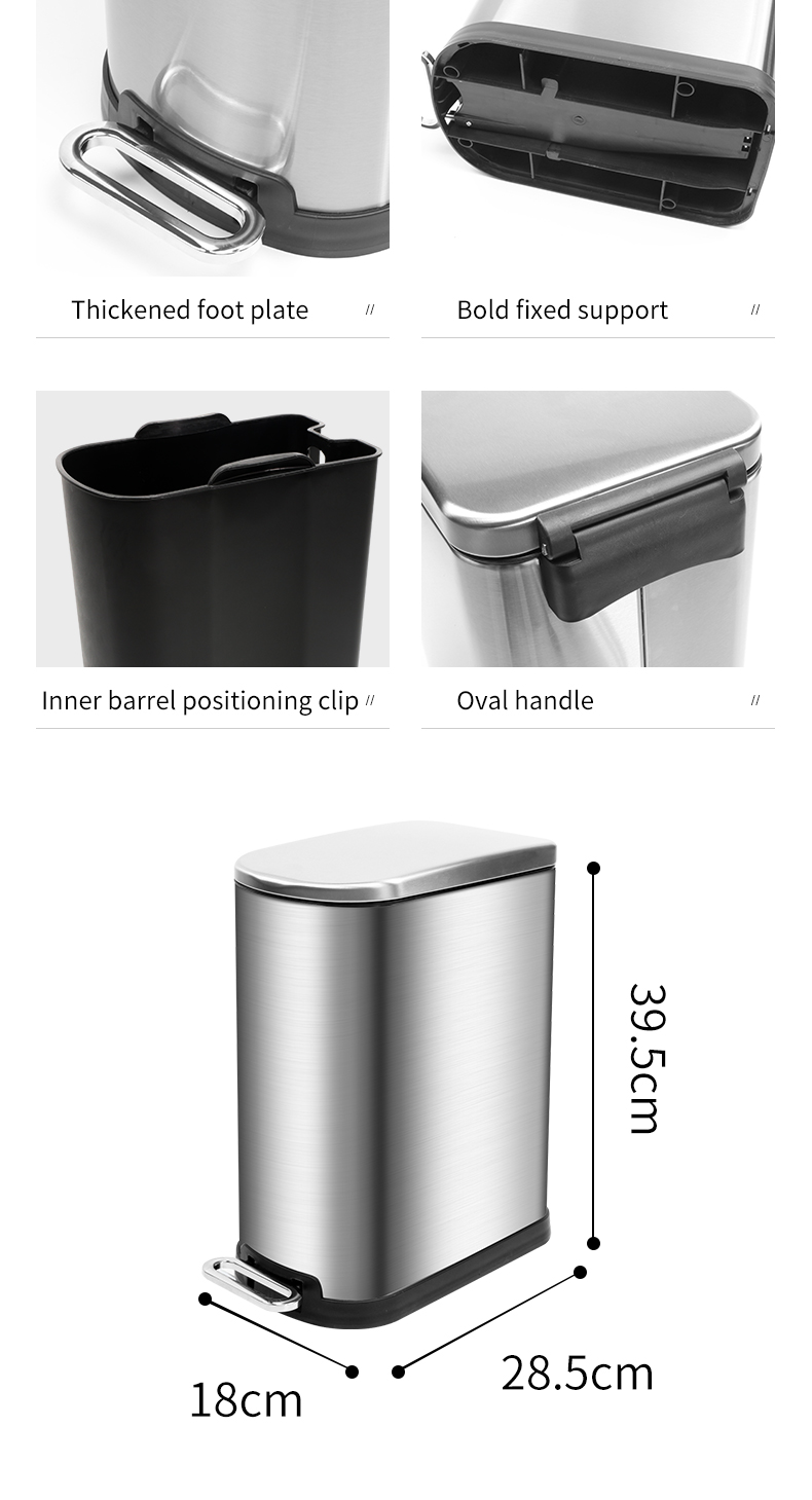 10L Household kitchen Cleaning Tools Accessory Stainless Steel Foot Pedal Trash Can Waste