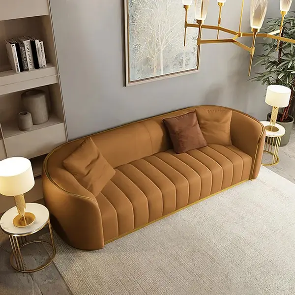 226cm Modern Deep Orange Falso couro estofado 3-Seater sofá com pernas do ouro